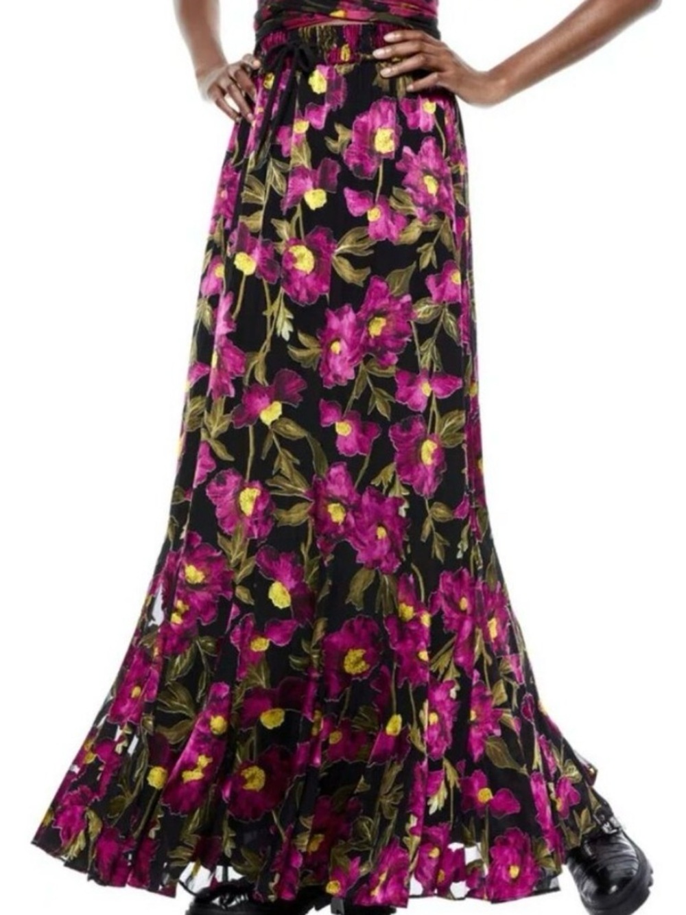NWT💕Alice + Olivia Skirt Elza Silk Pleated Floral Maxi California Poppy | Sz 6